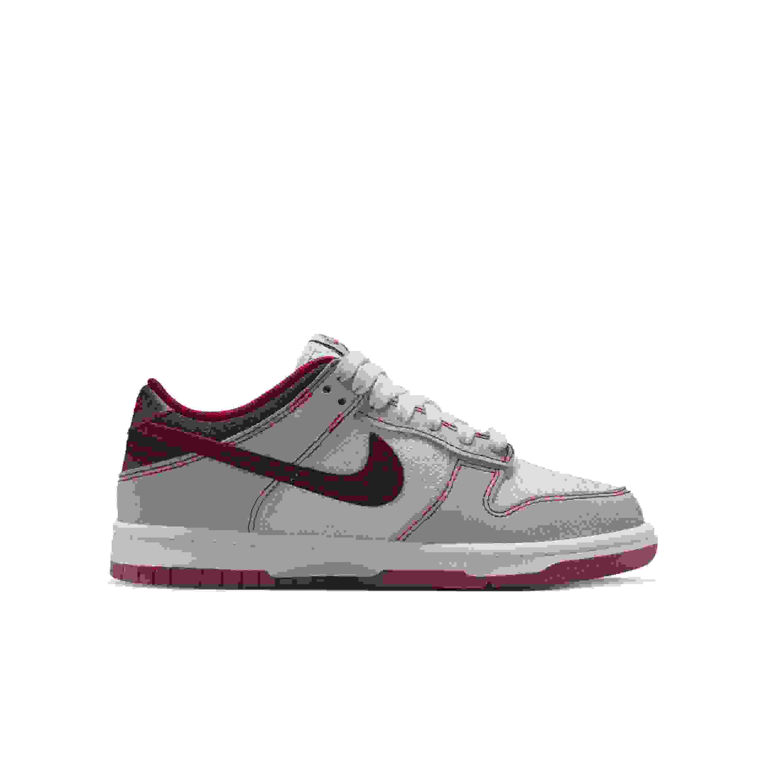 Nike Dunk Low LV8 1 Grade School Boys' "Pure Platinum/Wolf Grey/Team Red/Burgundy Crush" Shoe